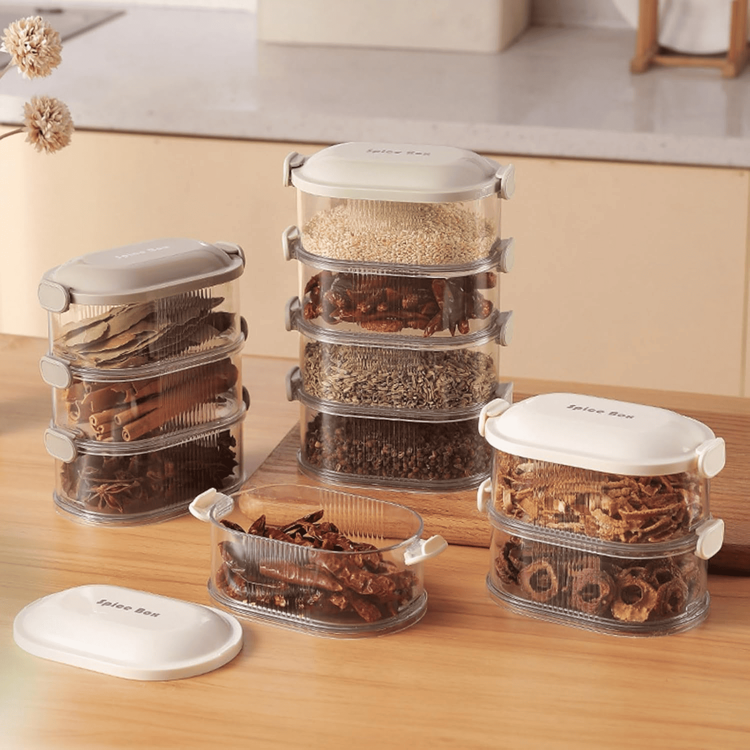 Multi-Layer Acrylic Spice Storage Box | Airtight Seasoning Organizer
