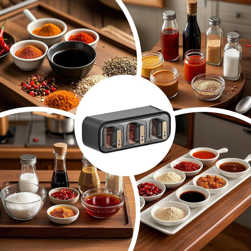 Wall-Mounted Spice Rack with 3 Containers | Kitchen Seasoning & Condiment Organizer
