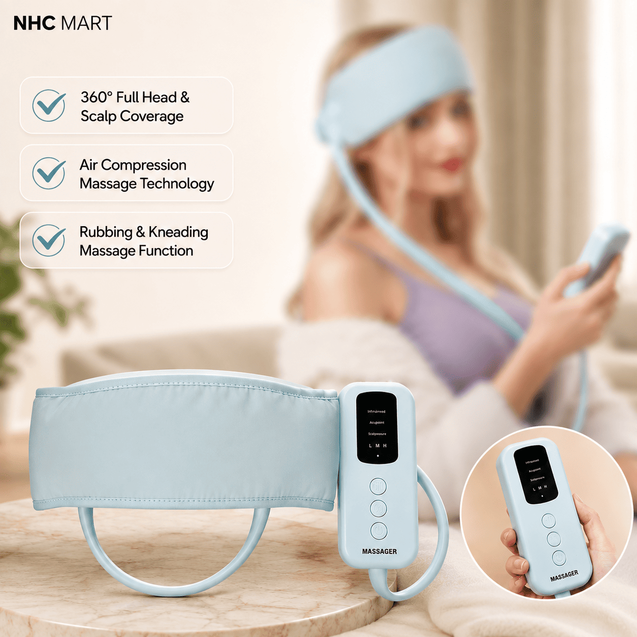 360° Electric Head Massager with Air Compression & Hot Compress | Rechargeable Scalp Massage