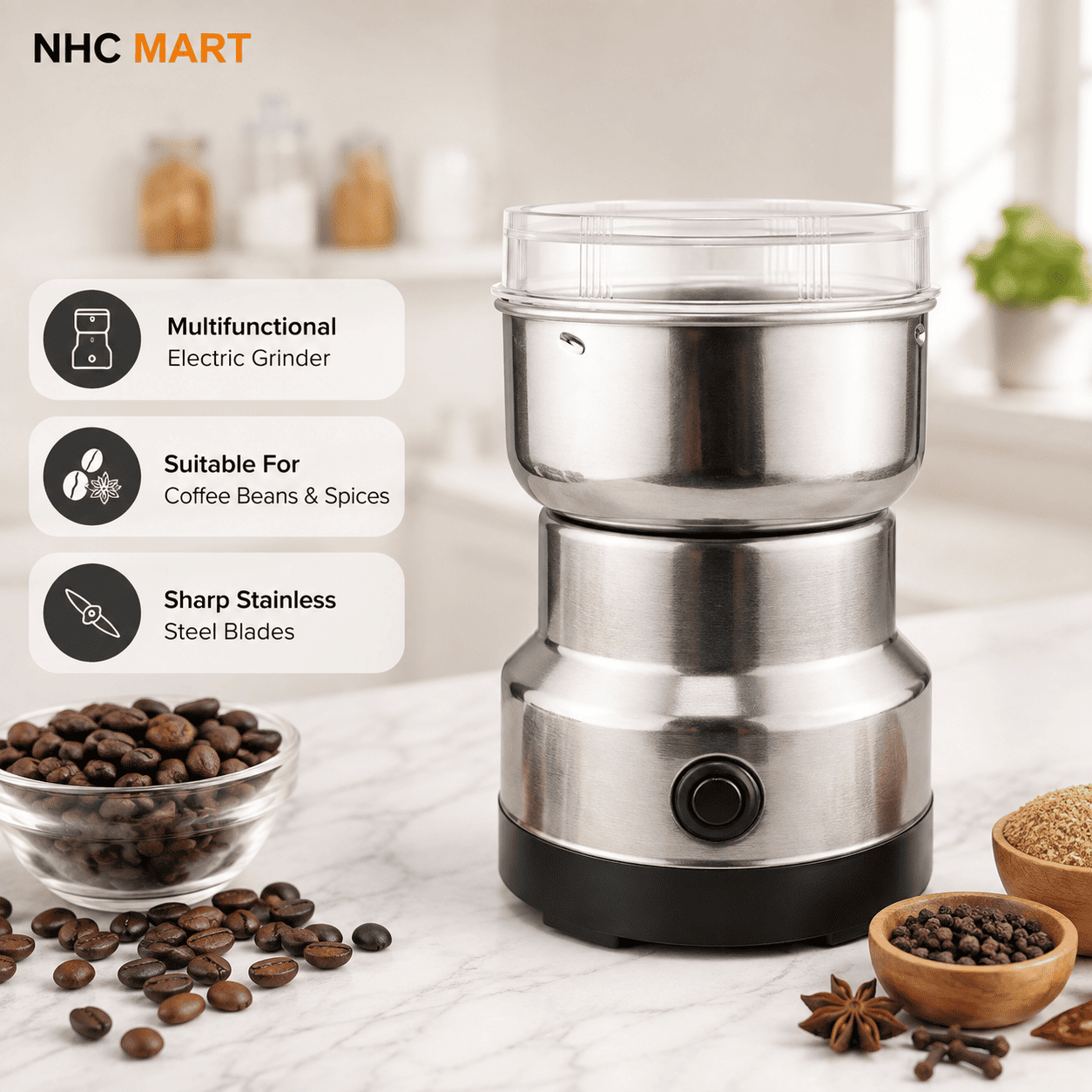 Mini Electric Spice & Coffee Grinder | 85g Stainless Steel Blade Grinder