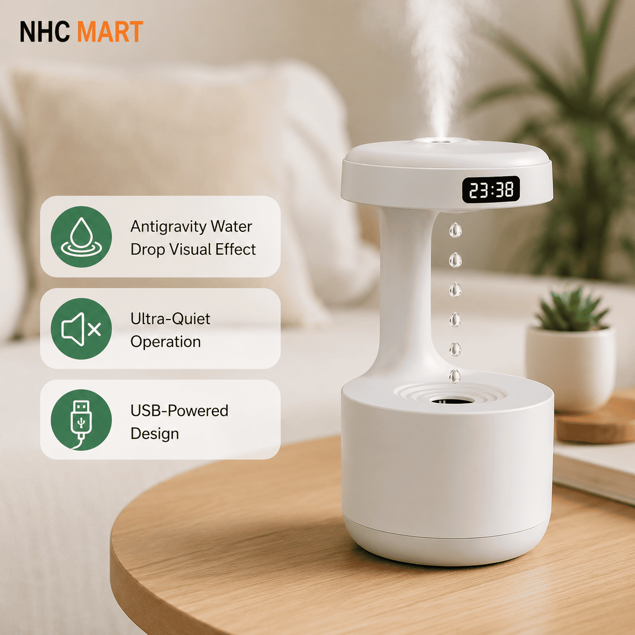 Smooth Sailing Antigravity Humidifier | USB Mini Air Humidifier with LED Clock & Light