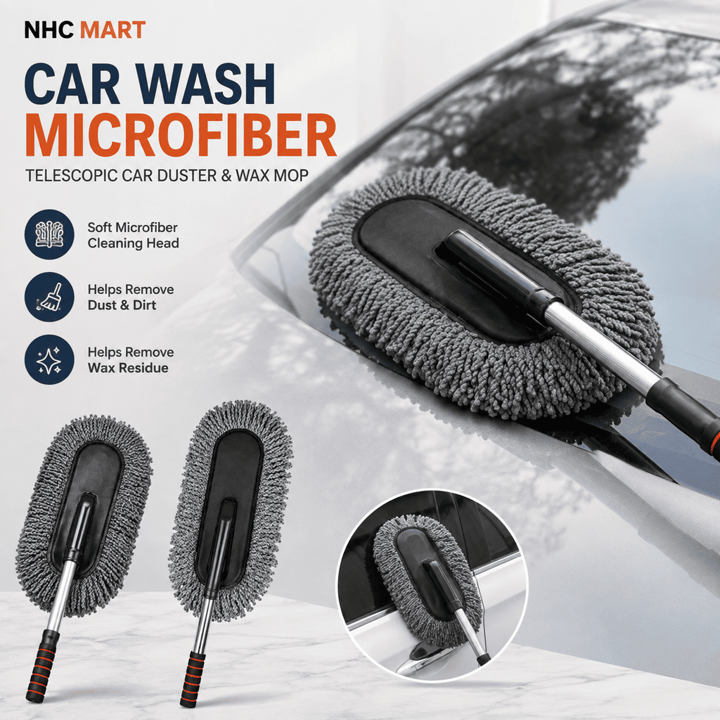 Car Wash Microfiber Cleaning Brush | Telescopic Car Duster & Wax Mop