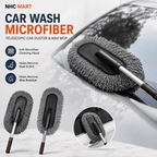 Car Wash Microfiber Cleaning Brush | Telescopic Car Duster & Wax Mop