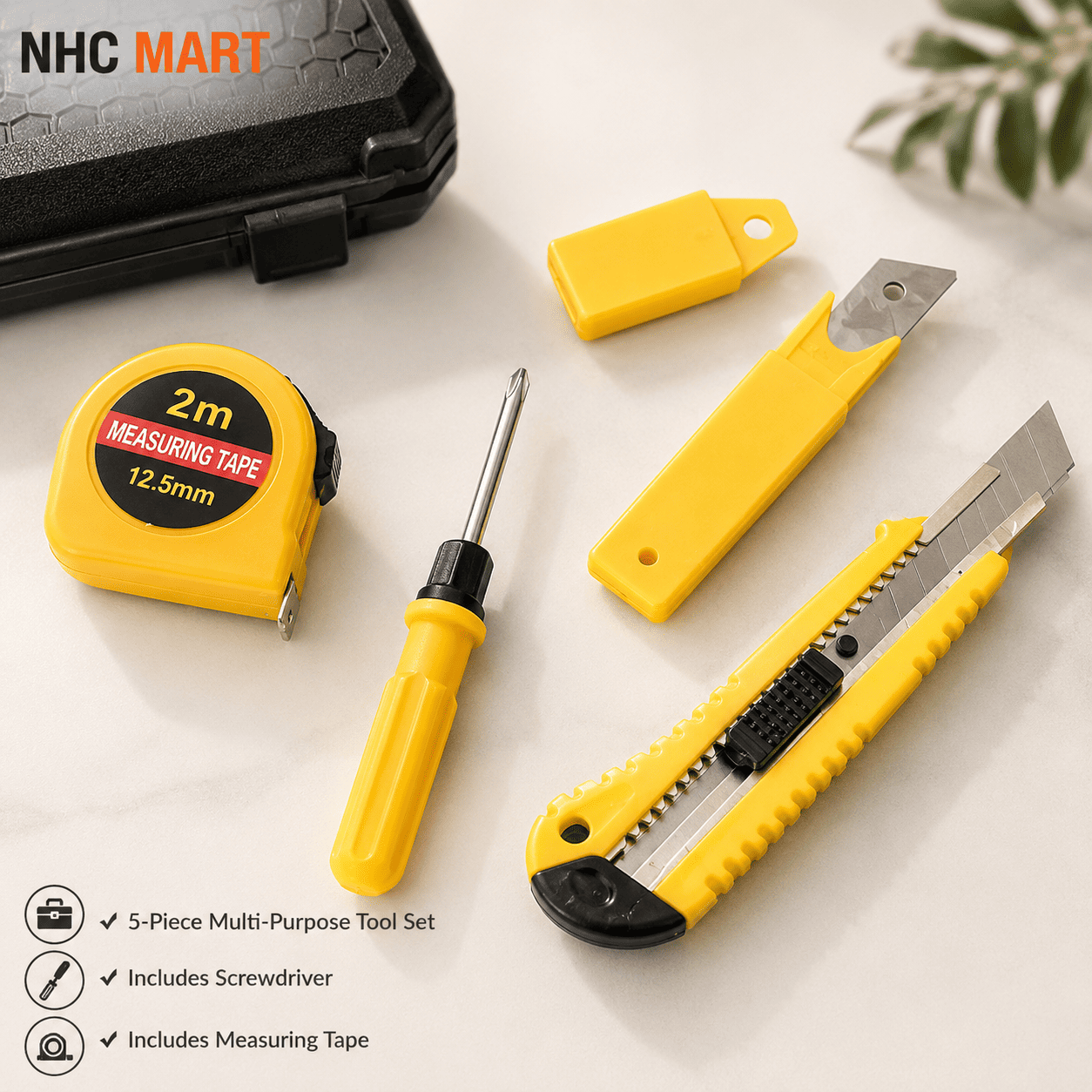 5-Piece Multi-Purpose Tool Kit | Screwdriver, Tape Measure & Art Knife Set