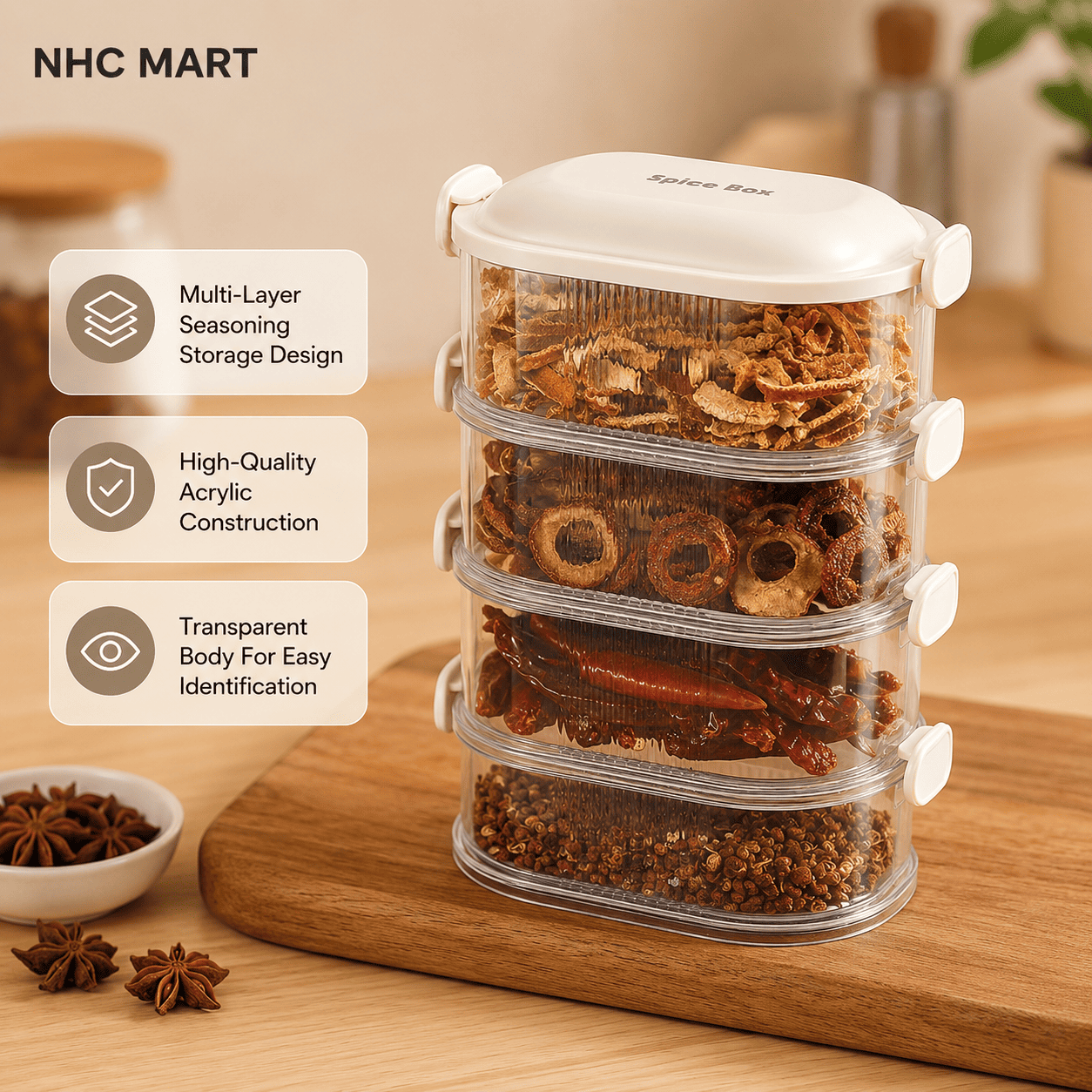 Multi-Layer Acrylic Spice Storage Box | Airtight Seasoning Organizer