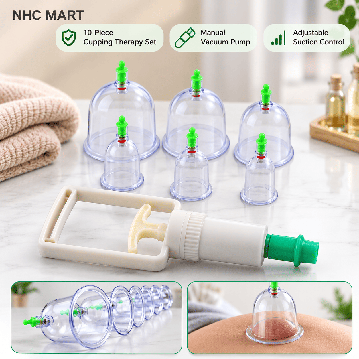 10-Piece Hijama Cupping Therapy Set | Manual Vacuum Cupping Kit