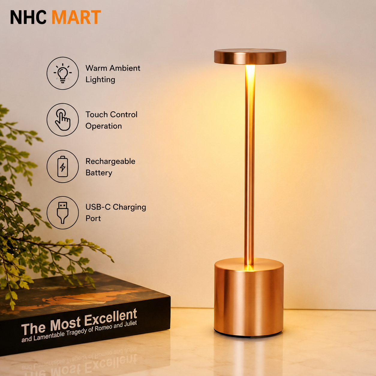 USB Rechargeable LED Desk Lamp | 3 Color Modes Touch Sensor Night Light
