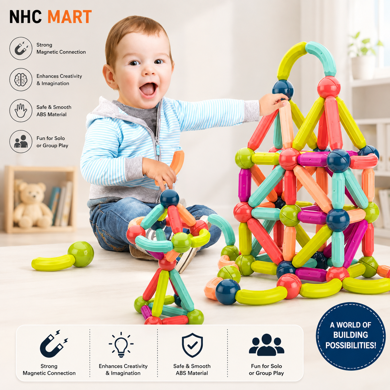 25-Piece Magnetic Building Blocks Set for Kids | Educational Magnetic Balls & Rods