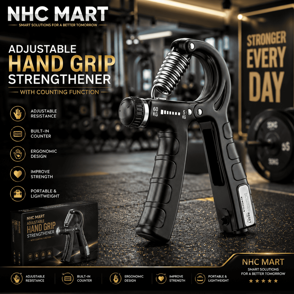 Adjustable Hand Grip Strengthener with Counter