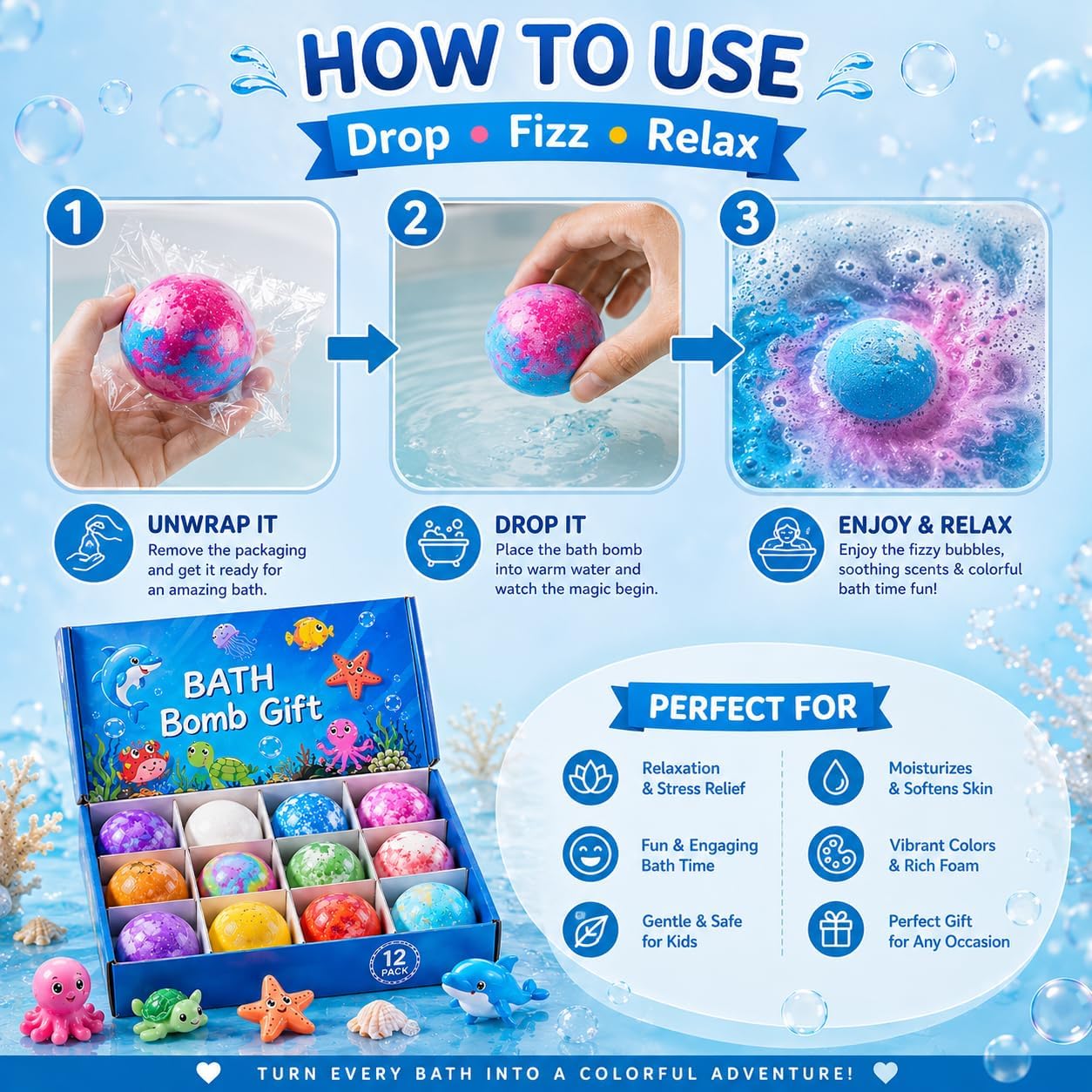 Kids Surprise Bath Bombs with Hidden Toy | Colorful Fizzing Bath Bomb for Children
