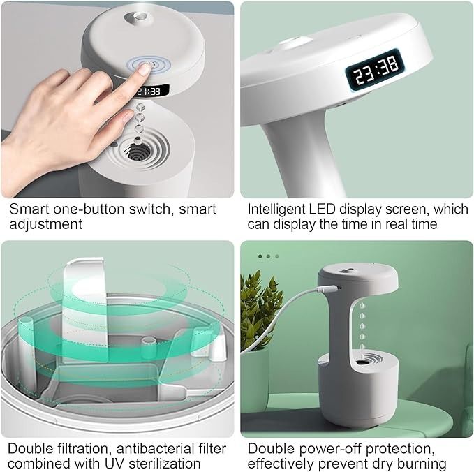 Smooth Sailing Antigravity Humidifier | USB Mini Air Humidifier with LED Clock & Light