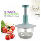Multifunction manual push vegetable chopper with stainless steel blades, grater, slicer, shredder, and beater attachments for everyday kitchen food preparation