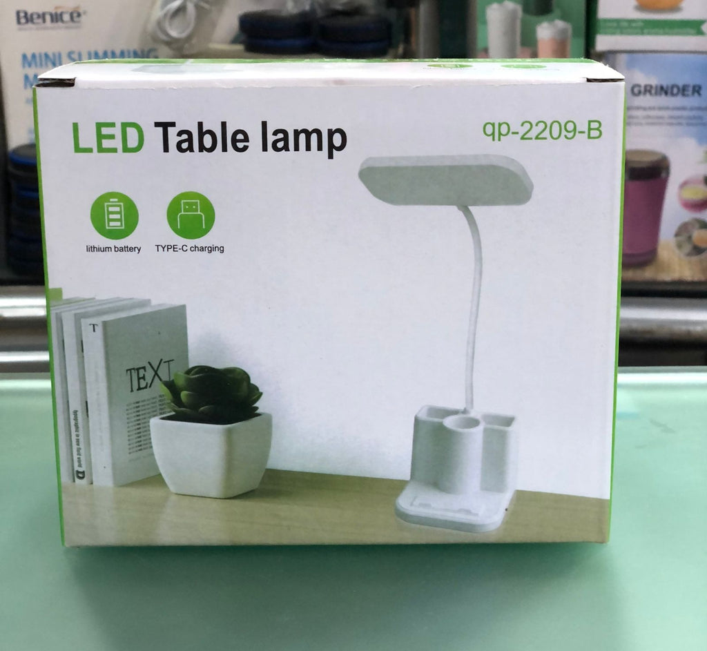 LED Rechargeable Study Table Lamp – Dimmable Eye Protection Reading Light with Pen Holder (QP-2209B)