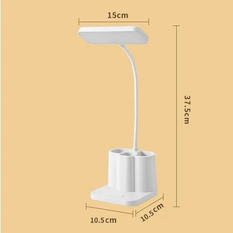 LED Rechargeable Study Table Lamp – Dimmable Eye Protection Reading Light with Pen Holder (QP-2209B)