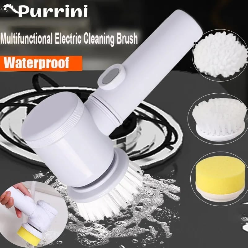 Magic wireless rechargeable 5-in-1 electric spin scrubber with interchangeable brush heads for bathroom, kitchen, bathtub, tile, and household cleaning