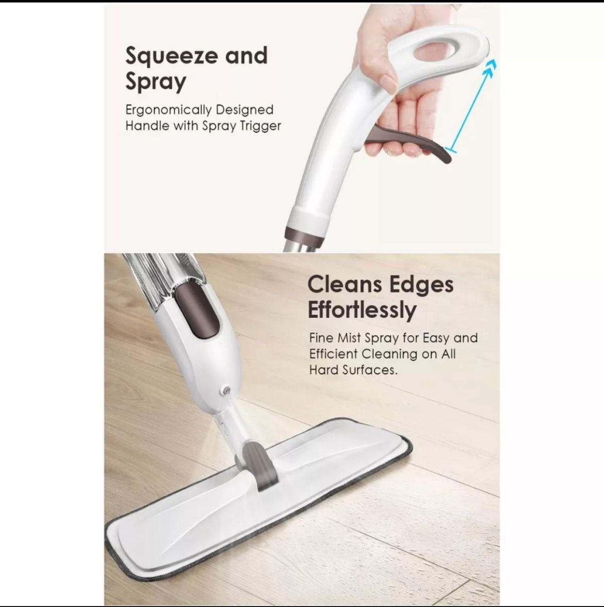 Magic spray flat mop with refillable spray bottle and microfiber pad for cleaning tile, marble, wooden, and laminate floors