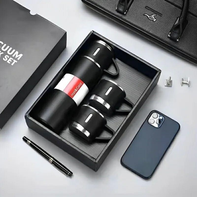 Stainless Steel Vacuum Flask Set 500ml – Insulated Bottle with 2 Cups