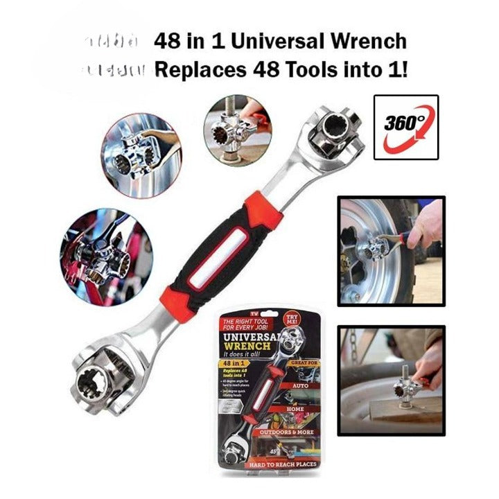 48-In-1 universal multi-function wrench with 360-degree rotating adjustable socket head for nuts and bolts, ideal for home and automotive repairs