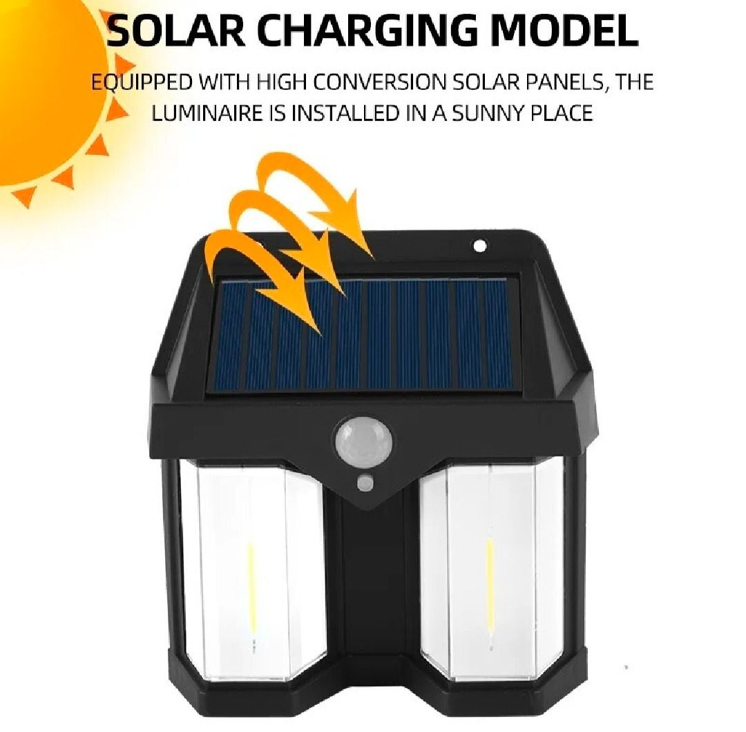 JL-T66 solar motion sensor wall light with bright LED illumination for outdoor security and garden lighting.