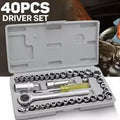Aiwa 40-piece stainless steel socket wrench and screwdriver tool kit in a portable storage case for home, garage, and automotive repairs