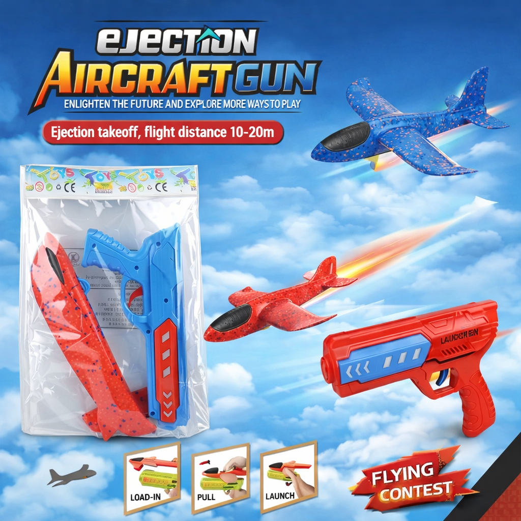 Aircraft Launcher Gun Toy – Foam Glider Airplane Launcher for Kids