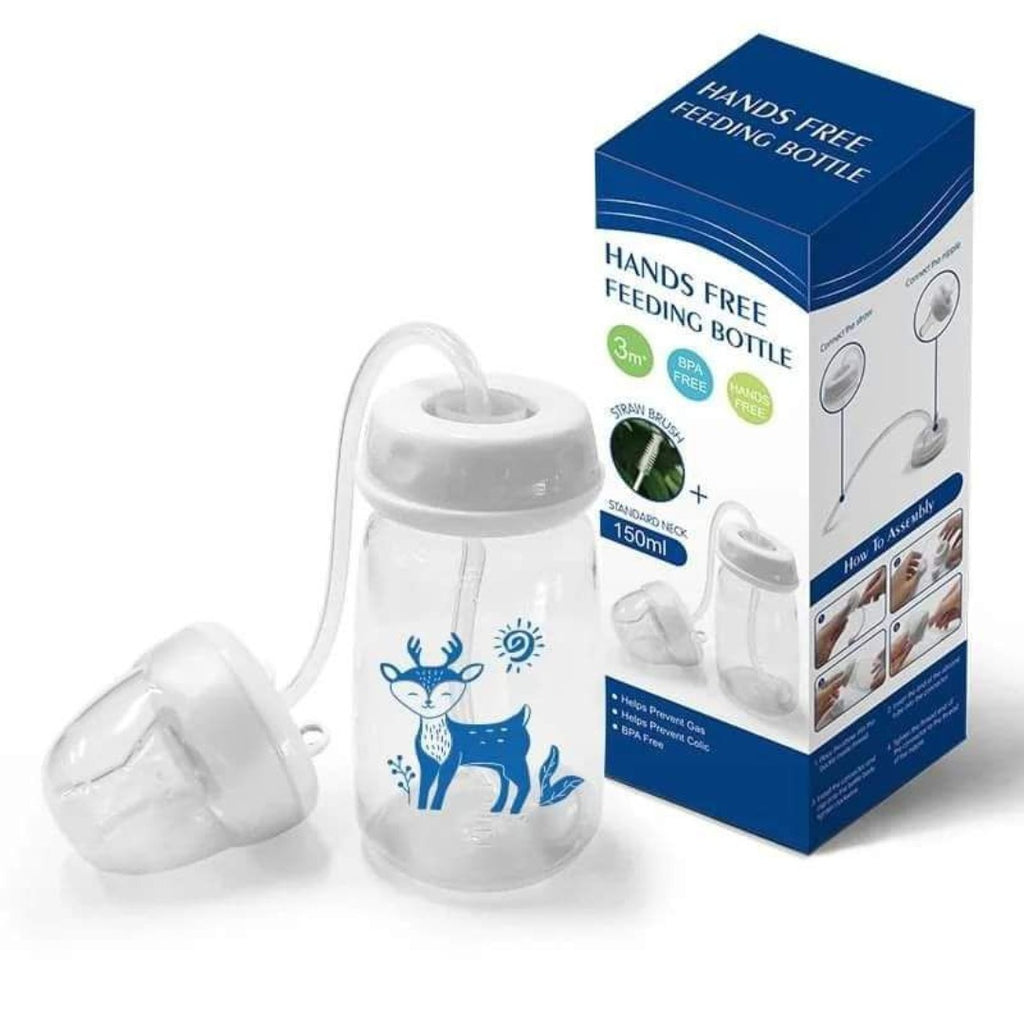 150ml hands-free BPA-free anti-colic baby feeding bottle with straw cleaning brush for babies aged 3 months and above