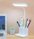 LED Rechargeable Study Table Lamp – Dimmable Eye Protection Reading Light with Pen Holder (QP-2209B)