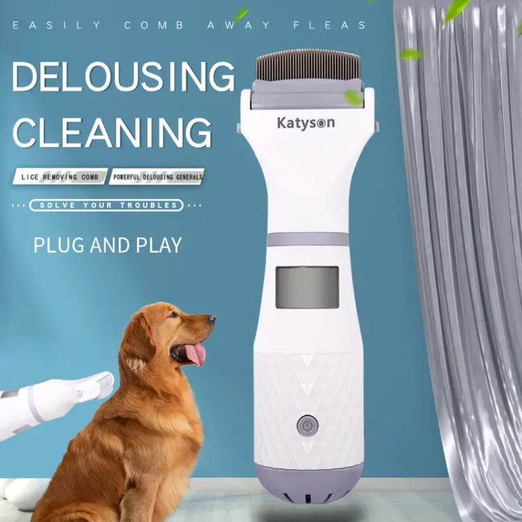 Rechargeable electric pet grooming comb for dogs and cats to remove loose hair, fleas, lice, and dirt