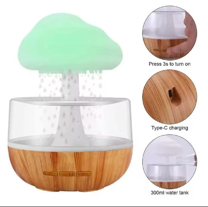 Cloud Rain Aroma Diffuser – Rechargeable LED Humidifier with Night Light