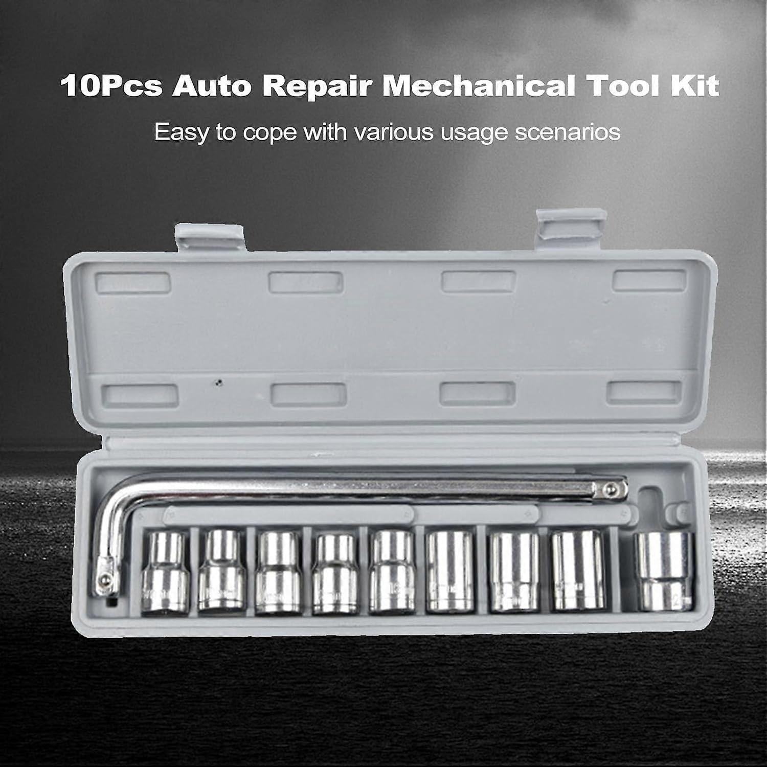 Professional heavy-duty 9-piece socket wrench set with 1/2-inch drive metric sockets and L-shaped wrench in a portable storage case
