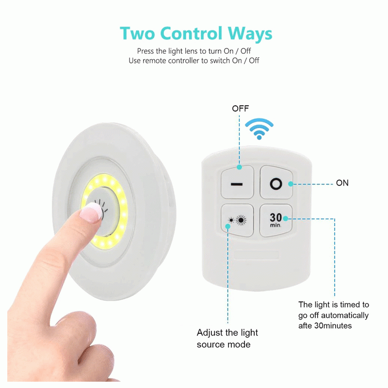Pack of 3 LED Remote Control Tap Lights