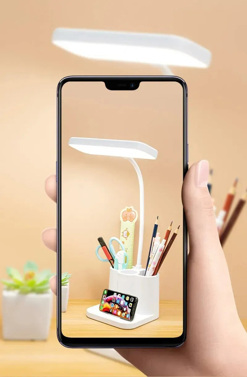 LED Rechargeable Study Table Lamp – Dimmable Eye Protection Reading Light with Pen Holder (QP-2209B)