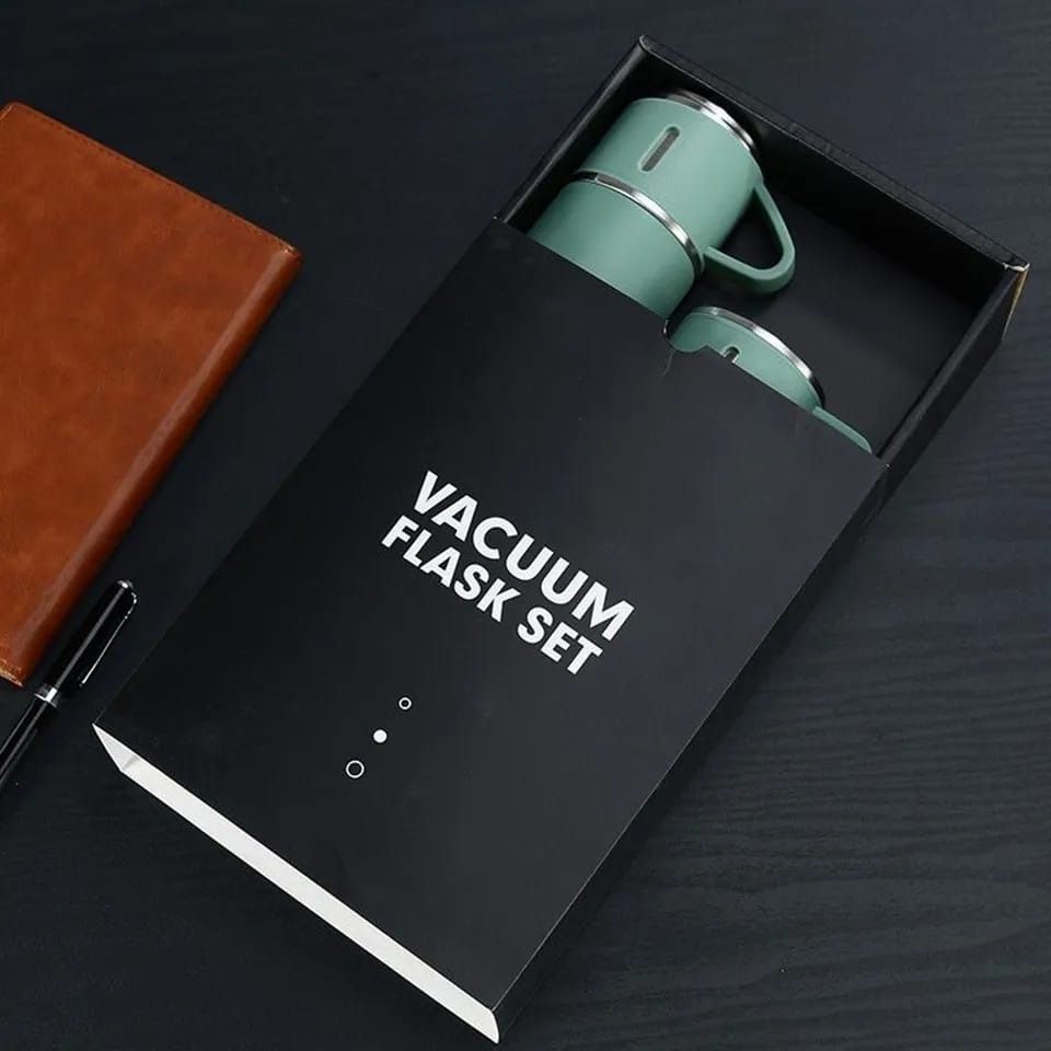 Stainless Steel Vacuum Flask Set 500ml – Insulated Bottle with 2 Cups