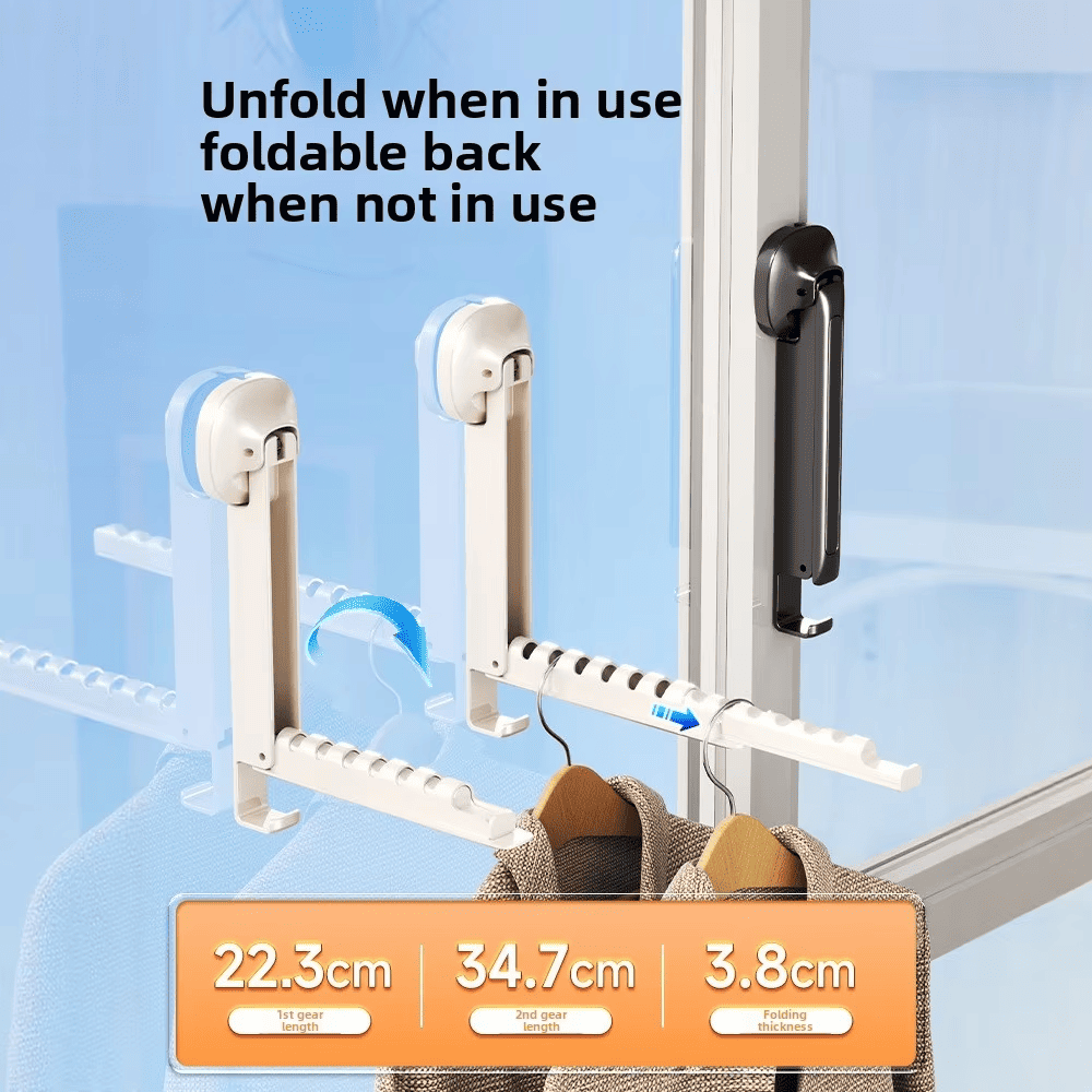 Foldable clothesline with measurements on a blue background