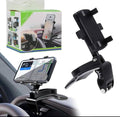 360-degree rotatable ABS car phone holder mounted on dashboard, sun visor, or rear-view mirror for universal smartphone support