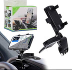 360-degree rotatable ABS car phone holder mounted on dashboard, sun visor, or rear-view mirror for universal smartphone support