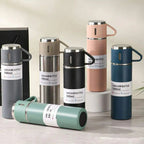 Stainless Steel Vacuum Flask Set 500ml – Insulated Bottle with 2 Cups