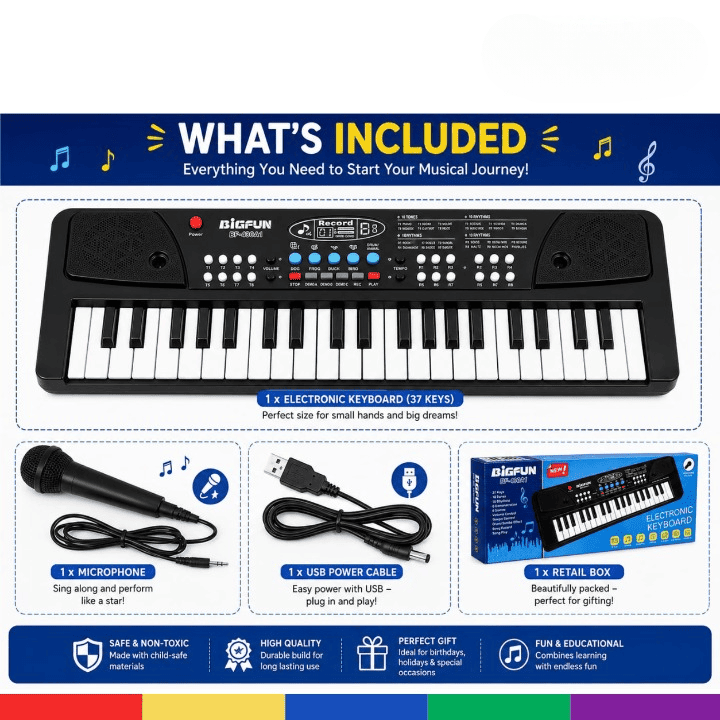 Bigfun 37-Key Electronic Piano Keyboard for Kids – Musical Toy