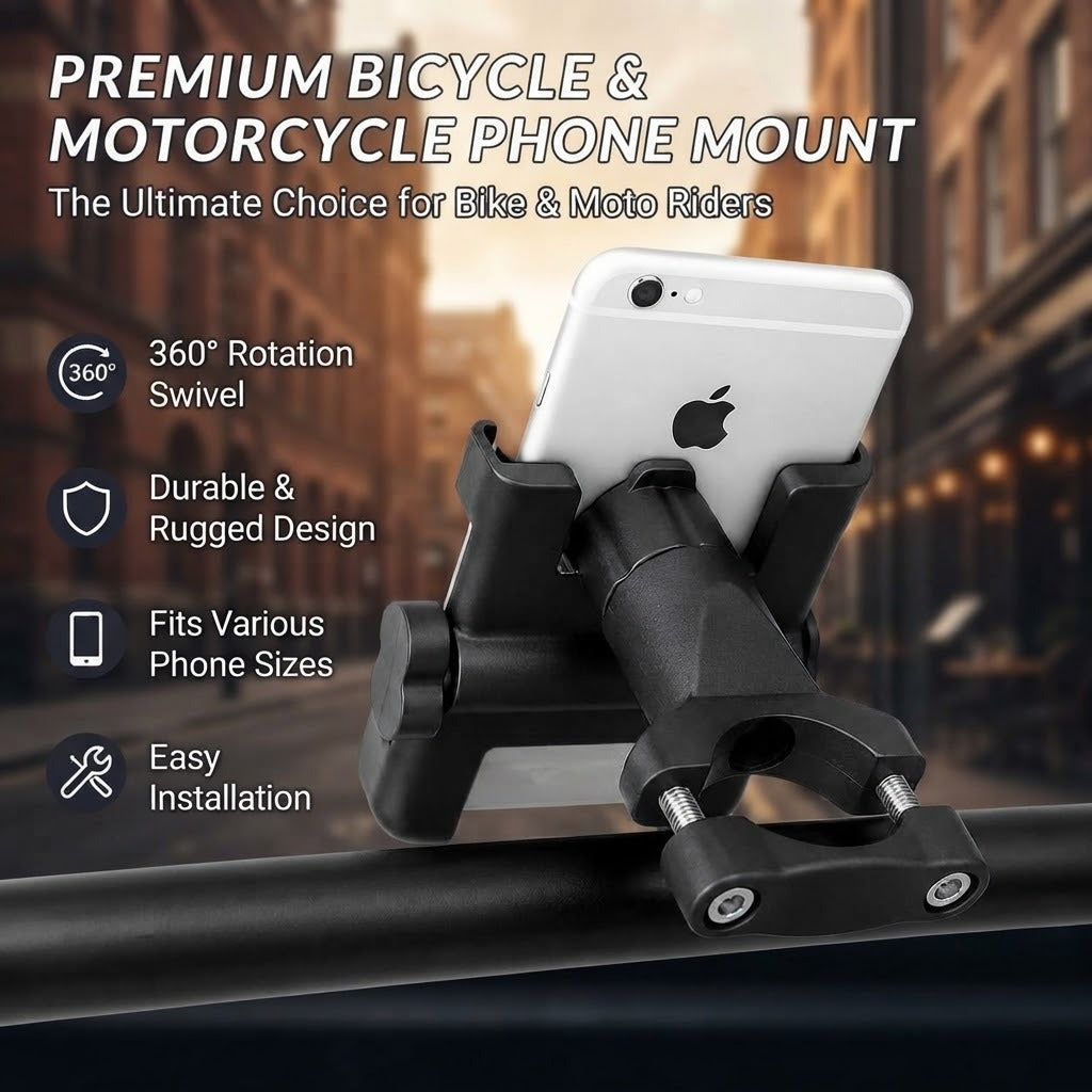 Aluminum Alloy Bike & Motorcycle Phone Holder – Universal Handlebar Mount