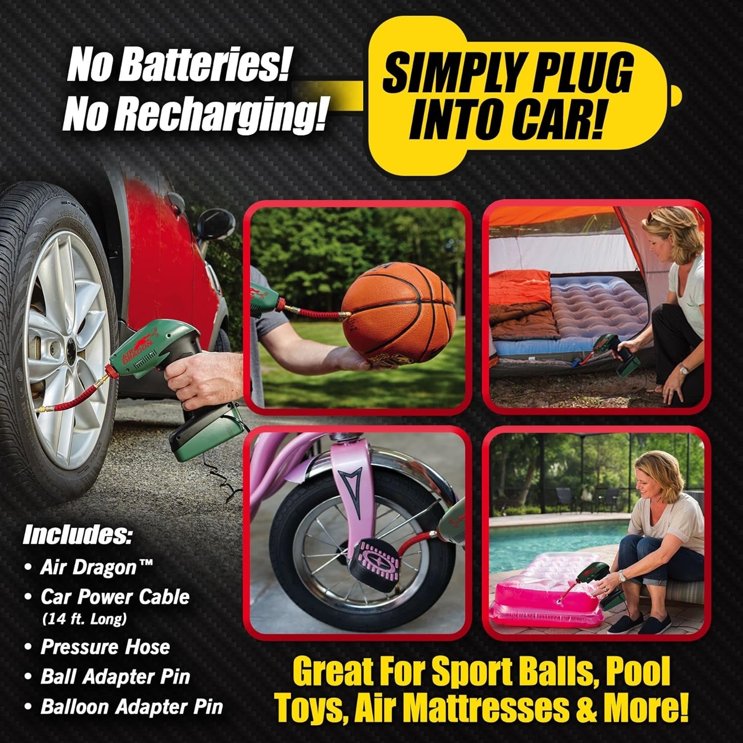 Air Dragon Portable Air Compressor – Digital Tire Inflator with LED Light for Car, Bike & Sports Balls