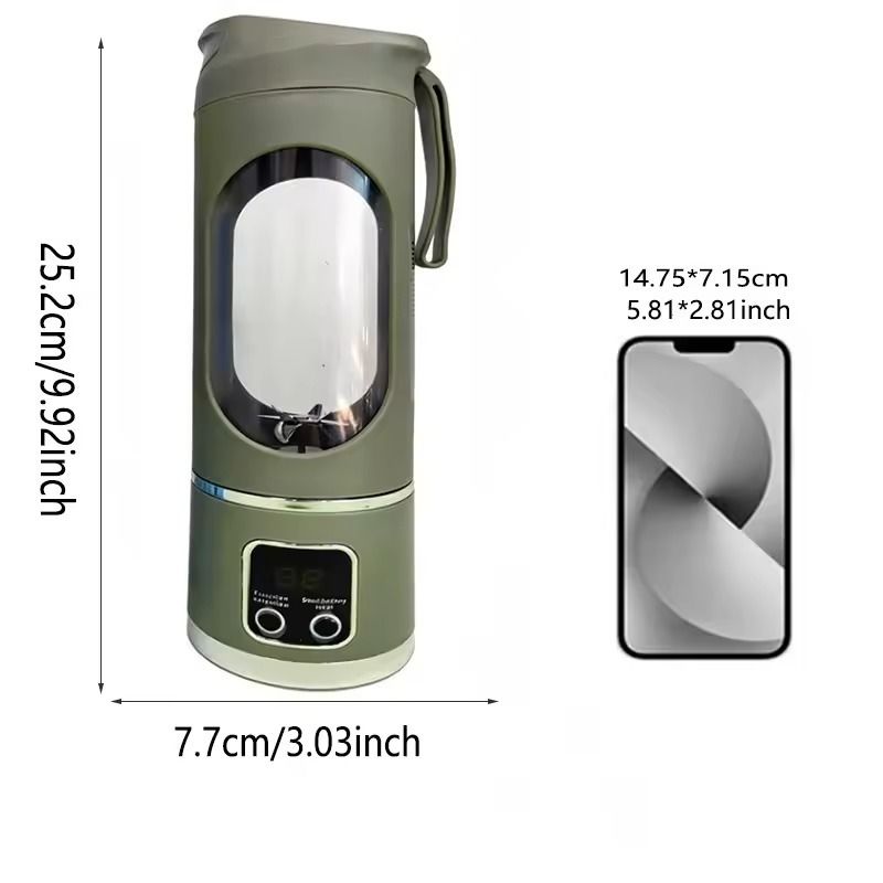 Green portable lantern with dimensions labeled next to a smartphone for scale.