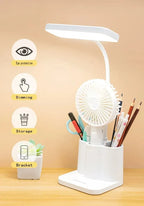 LED Rechargeable Study Table Lamp – Dimmable Eye Protection Reading Light with Pen Holder (QP-2209B)