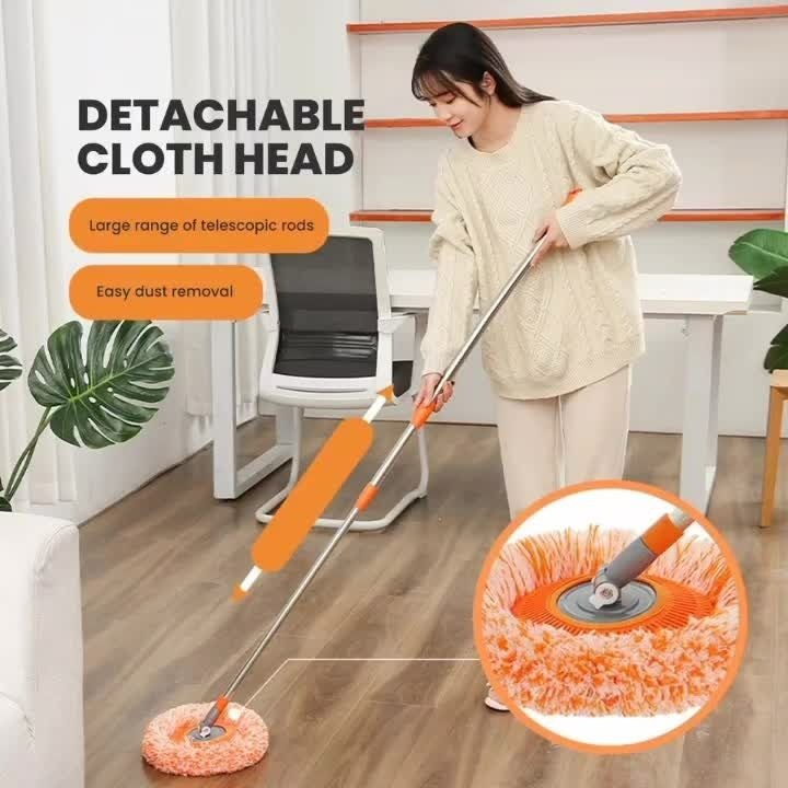 Long handle telescopic cleaning mop with 360-degree rotating washable microfiber head for floor, wall, ceiling, and window cleaning