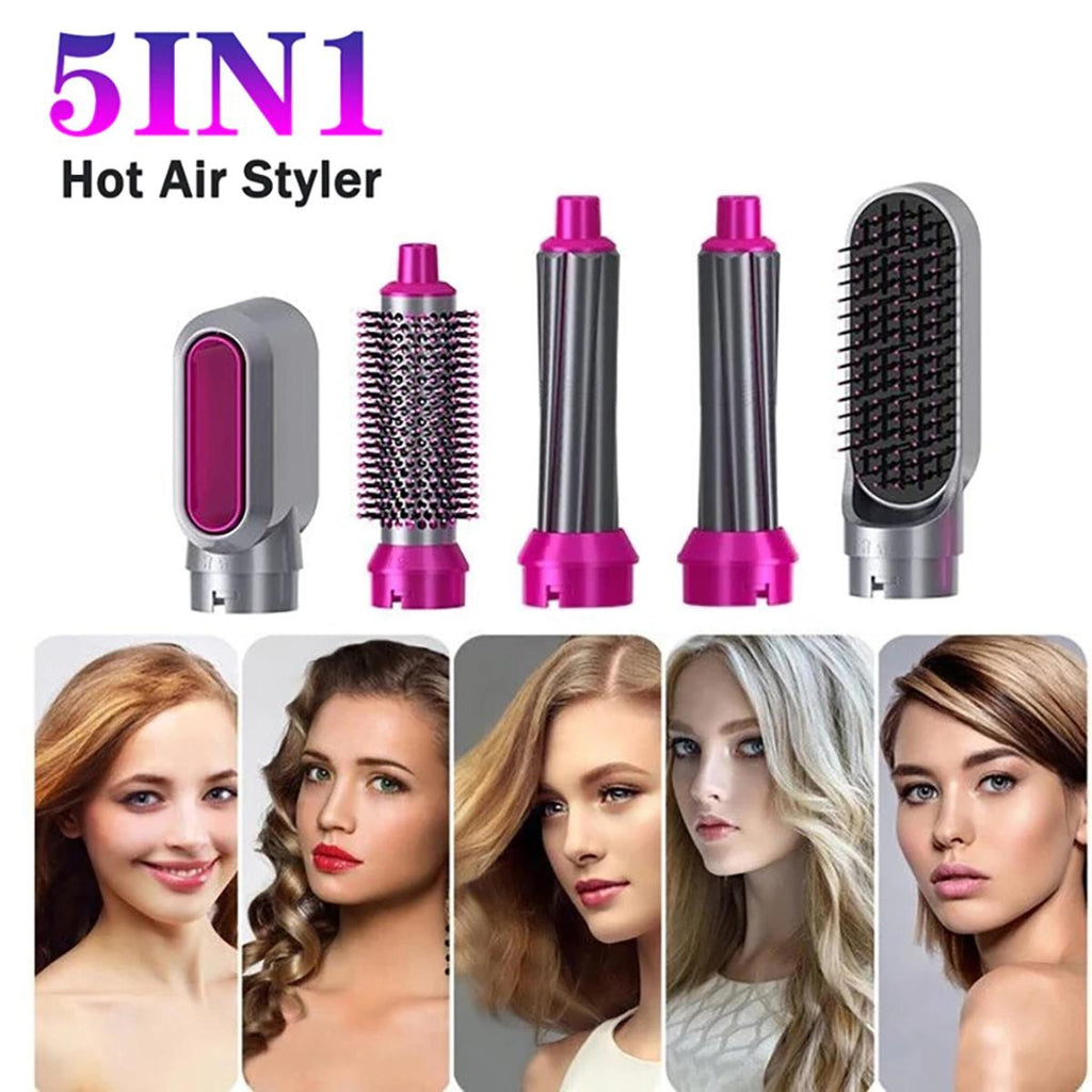 5-in-1 electric hair dryer brush with detachable styling attachments for drying, straightening, curling, and volumizing hair