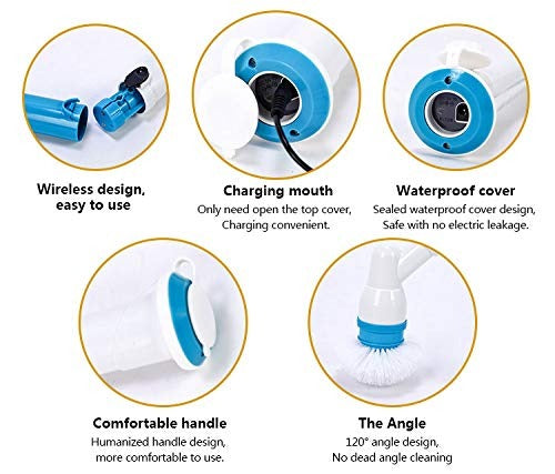 Rechargeable Spin Scrubber – Electric Tile & Bathroom Cleaning Brush with 3 Brush Heads