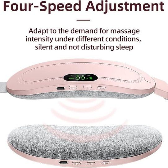 Pink massage device with digital display on a white background, labeled 'Four-Speed Adjustment'.