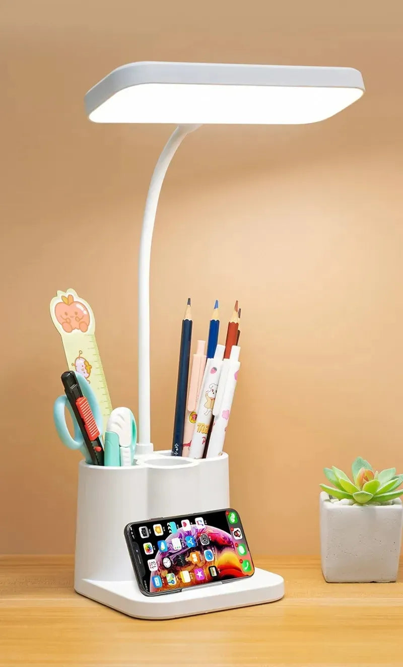 LED Rechargeable Study Table Lamp – Dimmable Eye Protection Reading Light with Pen Holder (QP-2209B)
