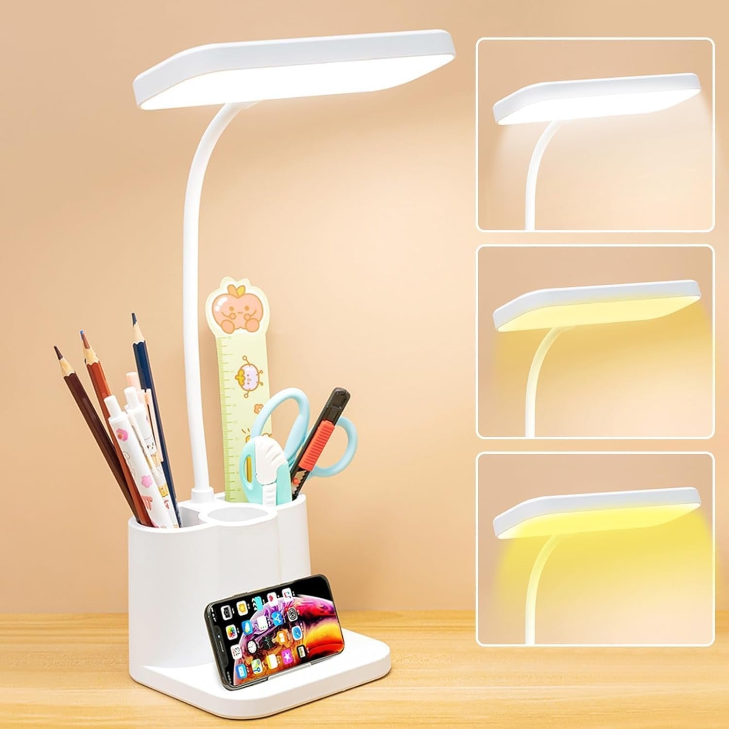 LED Rechargeable Study Table Lamp – Dimmable Eye Protection Reading Light with Pen Holder (QP-2209B)