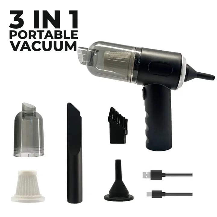 3-in-1 portable cordless handheld vacuum cleaner with air blower and air pump for home, office, laptop, keyboard, and car interior cleaning