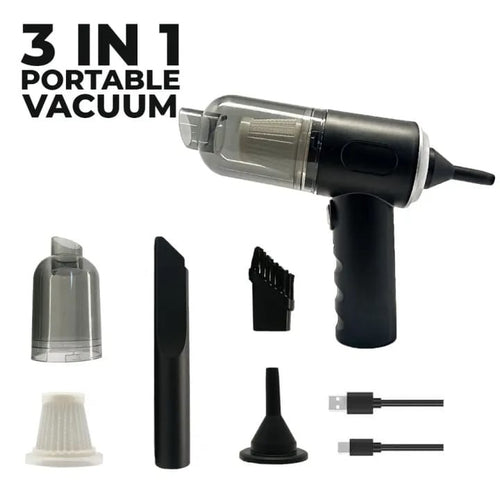 3-in-1 portable cordless handheld vacuum cleaner with air blower and air pump for home, office, laptop, keyboard, and car interior cleaning